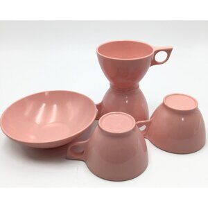 Kenro Melmac Melamine 4 Cups + 1 Bowl Set Pink Coffee Tea MCM Vintage USA Made